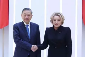 Tổng Bí thư, Chủ tịch nước Tô Lâm hội kiến Chủ tịch Thượng viện Nga Valentina Matvienko. Ảnh: TTXVN