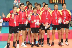 Đội tuyển bóng chuyền nam Việt Nam giành HCB tại SEA Games 28-2015. Ảnh: HUY THẮNG