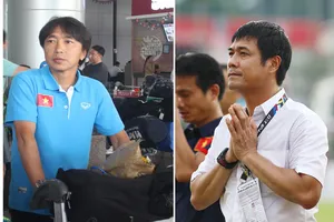 Cựu HLV Miura (trái) vẫn ở đẳng cấp cao hơn HLV Hữu Thắng. Ảnh: Nhật Anh