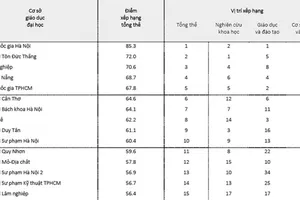 Các trường trong top đầu của bảng xếp hạng 49 trường đại học Việt Nam 