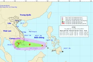 Đường đi và vị trí của áp thấp nhiệt đới. Ảnh: TT DBKTTVTƯ