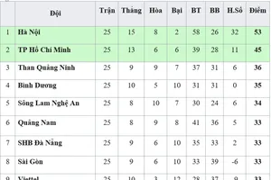 Bảng xếp hạng vòng 25-V.League 2019: Hoàng Anh Gia Lai và Nam Định trụ hạng