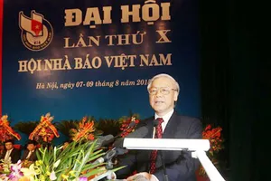 Tổng Bí thư Nguyễn Phú Trọng dự và phát biểu tại Đại hội đại biểu toàn quốc lần thứ X Hội Nhà báo Việt Nam năm 2015
