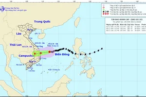 Vị trí và đường đi của bão số 10. Ảnh: TT Dự báo KTTV Quốc gia