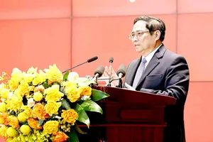 Thủ tướng Phạm Minh Chính phát biểu tại Hội nghị Công an toàn quốc. Ảnh: VIẾT CHUNG