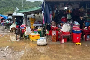 Xung quanh chợ Thanh Vinh vẫn lênh láng nước và bùn