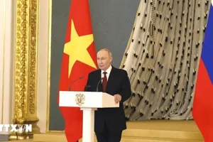 Tổng thống Liên bang Nga Vladimir Putin phát biểu. Ảnh: Thống Nhất/TTXVN