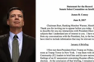 Cựu Giám đốc Cục Điều tra Liên bang Mỹ (FBI) James Comey cho biết trong văn bản điều trần rằng Tổng thống Donad Trump đã yêu cầu ông ngưng điều tra cựu Cố vấn An ninh Quốc gia Michael Flynn. Ảnh AP