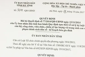 Trước đó, Quyết định số 77/2014/QĐ-UBND (QĐ77) ngày 12-11-2014 khiến hơn 1.000 CB-CC-VC, chiến sĩ lực lượng vũ trang của tỉnh đã bị xử lý kỷ luật