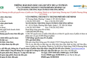 Thông báo bán đấu giá quyền mua cổ phần của Văn phòng Thành ủy TPHCM tại OCB