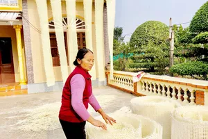 Những tấm mặt mây được đan, sửa và hong khô tại nhà anh Phạm Ngọc Tấn, xã Thượng Hiền