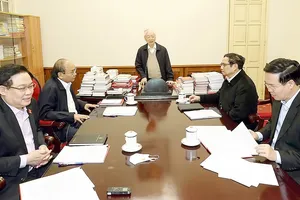 Tổng Bí thư Nguyễn Phú Trọng chủ trì cuộc họp lãnh đạo chủ chốt đánh giá những vấn đề nổi bật  của đất nước, tình hình quốc tế trong 2 tháng đầu năm 2022 và nhiệm vụ trọng tâm trong thời gian tới. Ảnh: TTXVN