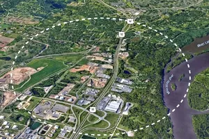 Quang cảnh từ trên không của TP Inver Grove Heights với vị trí miệng núi lửa cổ đại vừa được tìm thấy