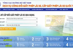 Thủ tục cấp đổi GPLX qua mạng trên trang web của Tổng cục Đường bộ Việt Nam