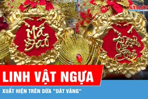 Linh vật ngựa vàng xuất hiện trên dừa "dát vàng"