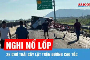 Xe chở trái cây lật chắn ngang cao tốc Vĩnh Hảo - Phan Thiết