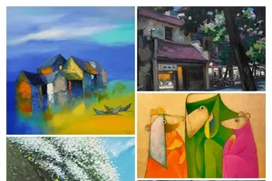 Một số tác phẩm của các họa sĩ được trưng bày tại triển lãm. Ảnh: VGP