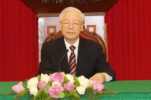 Tổng Bí thư Nguyễn Phú Trọng điện đàm  với Tổng thống Hàn Quốc Moon Jae-in. Ảnh: TTXVN