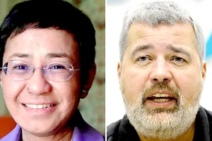 Bà Maria Angelita Ressa  và ông Dmitry Muratov