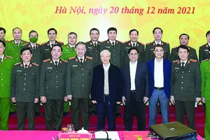 Tổng Bí thư Nguyễn Phú Trọng, Thủ tướng Phạm Minh Chính, Bộ trưởng Bộ Công an Tô Lâm  và các đại biểu dự Hội nghị Đảng ủy Công an Trung ương. Ảnh: GIA KHÁNH