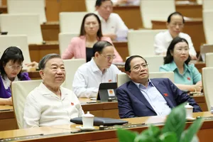 Tổng Bí thư Tô Lâm, Thủ tướng Phạm Minh Chính và các đại biểu dự phiên chất vấn và trả lời chất vấn, sáng 20-6. Ảnh: QUANG PHÚC