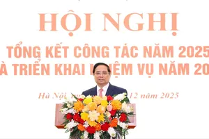 Thủ tướng Phạm Minh Chính phát biểu tại hội nghị tổng kết công tác năm 2025 và triển khai nhiệm vụ năm 2026 của Bộ Xây dựng