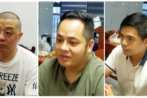 Các đối tượng Xiang Guoquan, Trần Việt Huy, Võ Tấn Hiệp (từ trái qua phải). Ảnh: CÔNG AN THANH HÓA 
