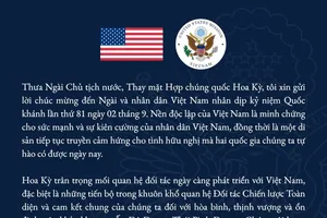 Thông điệp chúc mừng Việt Nam nhân dịp Quốc khánh của Tổng thống Donald J. Trump được Đại sứ quán Mỹ tại Hà Nội đăng. 