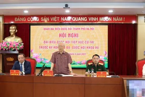 Tổng Bí thư Nguyễn Phú Trọng phát biểu tại cuộc tiếp xúc cử tri các quận Đống Đa, Ba Đình, Hai Bà Trưng, sáng 12-5