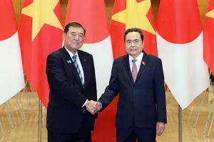 Chủ tịch Quốc hội Trần Thanh Mẫn hội kiến Thủ tướng Nhật Bản Ishiba Shigeru chiều 28-4 tại Nhà Quốc hội. Ảnh: VIẾT CHUNG