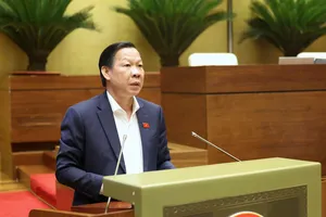 Chủ nhiệm Ủy ban Kinh tế và Tài chính của Quốc hội Phan Văn Mãi trình bày báo cáo thẩm tra dự án Luật sửa đổi, bổ sung một số điều của Luật Quy hoạch sáng 9-5. Ảnh: QUANG PHÚC