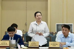 Phó Cục trưởng Cục Quản lý Thi hành án dân sự Trần Thị Phương Hoa thông tin tại cuộc họp báo 