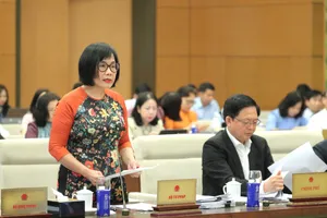 Thứ trưởng Bộ Tư pháp Đặng Hoàng Oanh trình bày tờ trình các dự án luật. Ảnh: VIẾT CHUNG