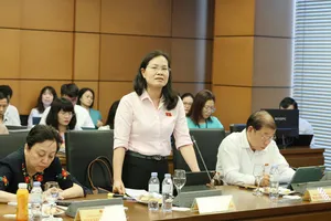 ĐB Nguyễn Thị Hồng Hạnh (TPHCM) phát biểu tại tổ ĐB Quốc hội TPHCM. Ảnh: QUANG PHÚC 