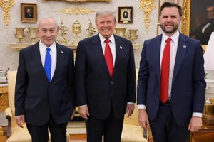 Thủ tướng Israel Benjamin Netanyahu, Tổng thống Mỹ Donald Trump và Phó Tổng thống Mỹ JD Vance tại Nhà Trắng ngày 28-7. Ảnh: MA’AYAN TOAF (GPO)