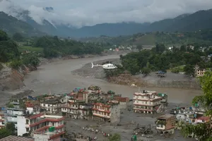 Khu vực bị ảnh hưởng bởi lũ lụt ở huyện Nuwakot, Nepal. Ảnh: SANJIT PARIYAR/NURPHOTO/GETTY IMAGES