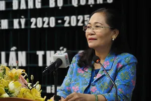 Đồng chí Nguyễn Thị Lệ phát biểu tại hội nghị. Ảnh: HOÀNG HÙNG
