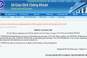 Thông báo của HoSE về việc ngừng giao dịch thêm ngày 24-1-2018