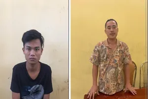 Hai đối tượng Cốp và Duy (từ trái qua phải). Ảnh: CA