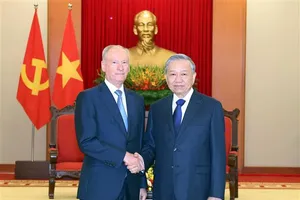 Tổng Bí thư Tô Lâm tiếp Trợ lý Tổng thống Nga, Chủ tịch Hội đồng Biển Liên bang Nga Nikolai Patrusev. Ảnh: TTXVN
