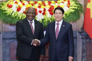 Chủ tịch nước Lương Cường và Tổng thống nước Cộng hòa Nam Phi Cyril Ramaphosa. Ảnh: QUANG PHÚC.