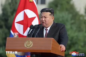 Nhà lãnh đạo Triều Tiên Kim Jong Un phát biểu tại Bình Nhưỡng. Ảnh: KCNA/TTXVN