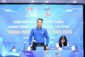 Anh Nguyễn Kim Quy, Bí thư Trung ương Đoàn, Phó Chủ tịch Thường trực Trung ương Hội Liên hiệp Thanh niên Việt Nam, phát biểu tại họp báo. Ảnh: THANH HẢI