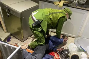 Thượng úy Nguyễn Trọng Nghĩa quật ngã đối tượng  “ngáo đá” đâm chết Phó Trưởng đoàn ca kịch của nhà hát Nhạc vũ Kịch Việt Nam