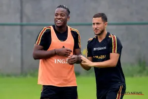 Michy Batshuayi (trái) và Eden Hazard trong một buổi tập mới đây của tuyển Bỉ