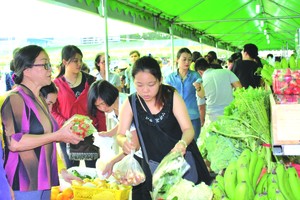 眾多越華顧客選購無公害農產品。