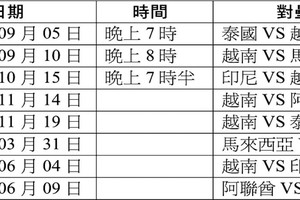 越南隊賽程表
