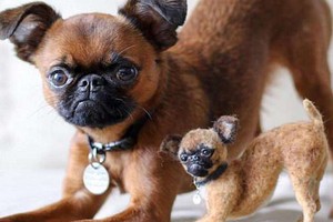 女子用羊毛仿製微縮版寵物狗