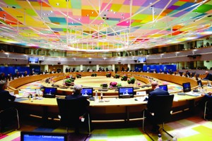 在比利時布魯塞爾的歐盟總部拍攝的歐盟夏季峰會現場。