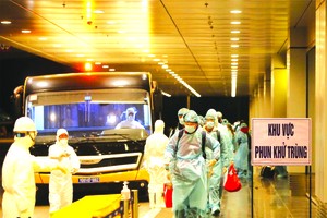 乘客在廣寧省雲屯機場入境。